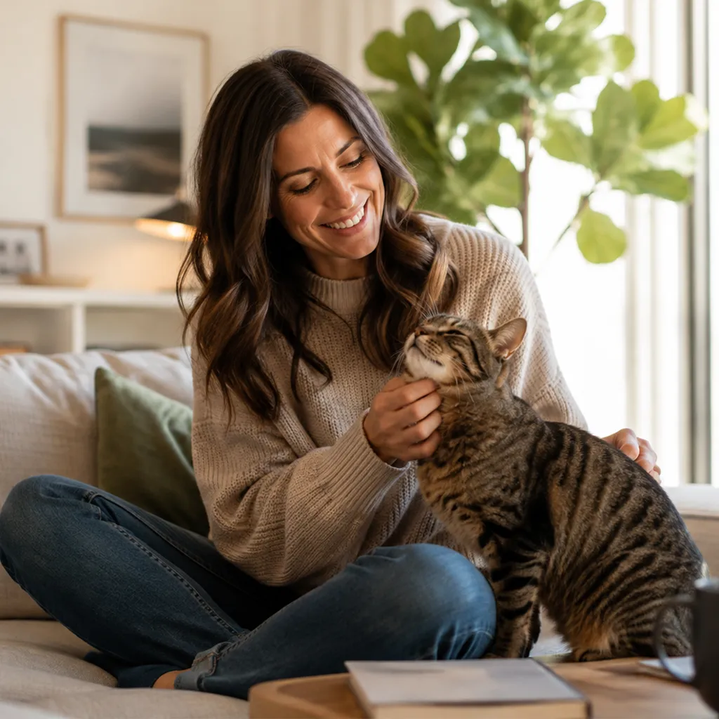 Person at home with their companion animal